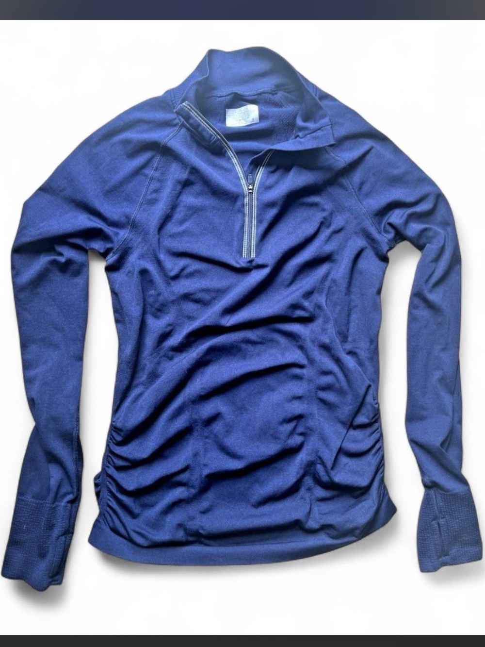 Athleta Half Zip Pull Over Long Sleeve Women's top Navy Blue Sz Sm thumb holes